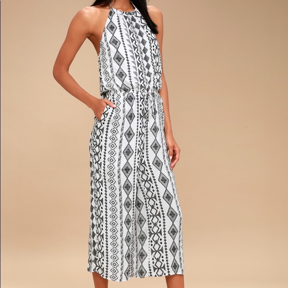 Lulus White Print Halter Jumpsuit